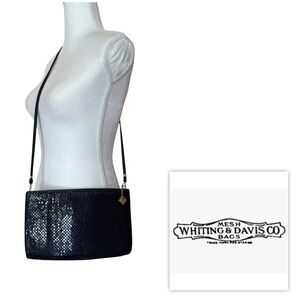 NWOT VINTAGE Whiting and Davis Navy metal mesh Leather crossbody Bag Purse